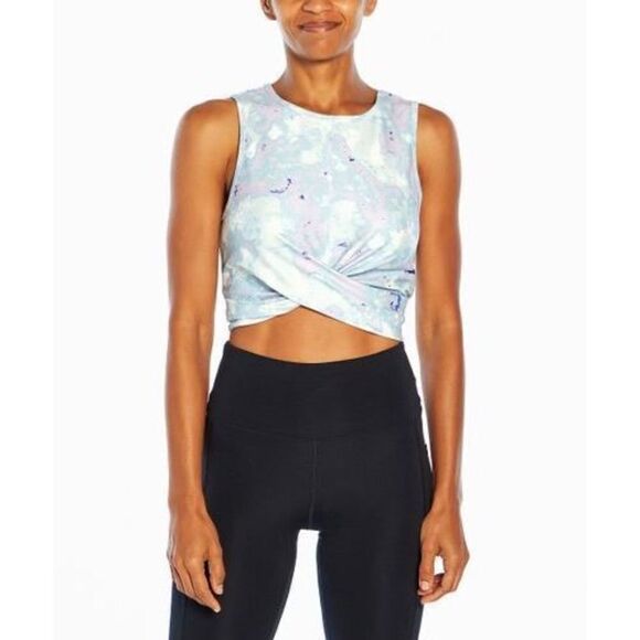 Wildfox‎ | Blue & Pink Watercolor Tie-Dye Twist-Front Crop Tank Small New - Picture 2 of 13